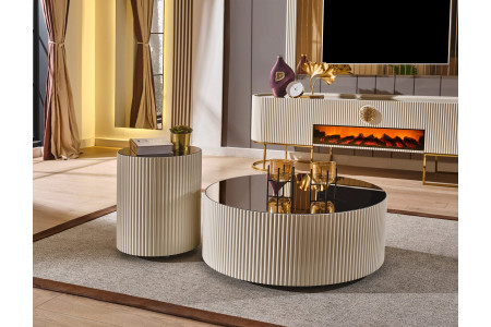 Mendy Ekru/Gold 2li Middle Coffe Table Mendy Ekru/Gold 2li Middle Coffe Table