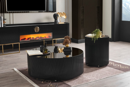 Mendy Siyah/Gold 2li Middle Coffe Table