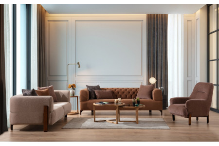 Loren Wood Sofa Set 3+3+1