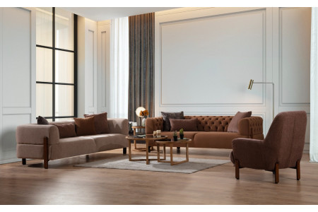 Loren Wood Sofa Set 3+3+1