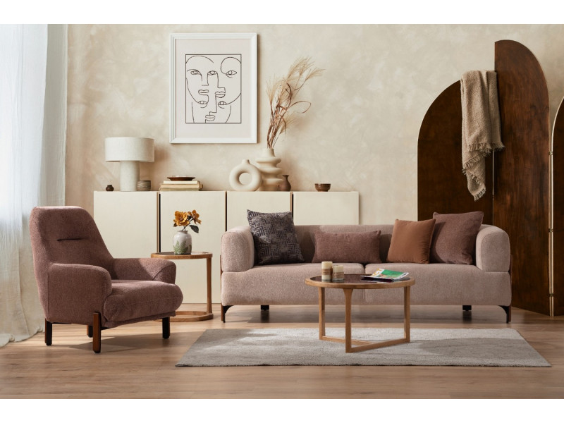 Loren Wood Sofa Set 3+3+1