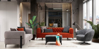 Loren Siyah Sofa Set 3+3+1