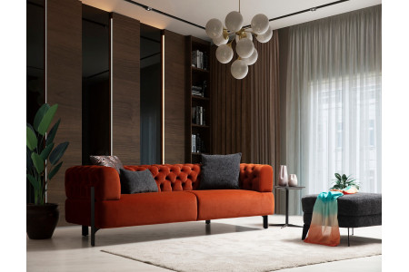 Loren Siyah 3 lü Couch